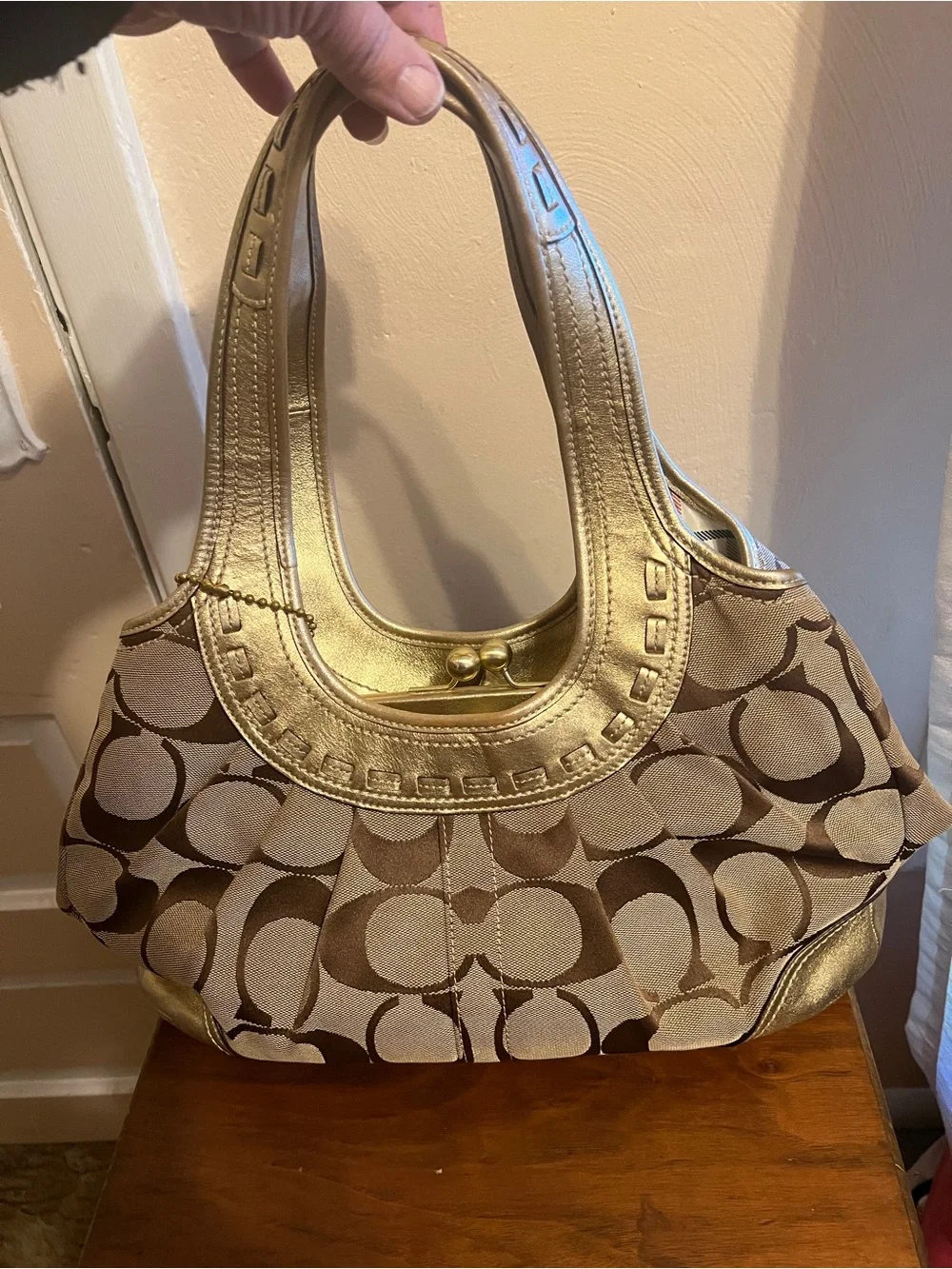 Coach Ergo Gold Shoulder Bag in Beige and Gold
